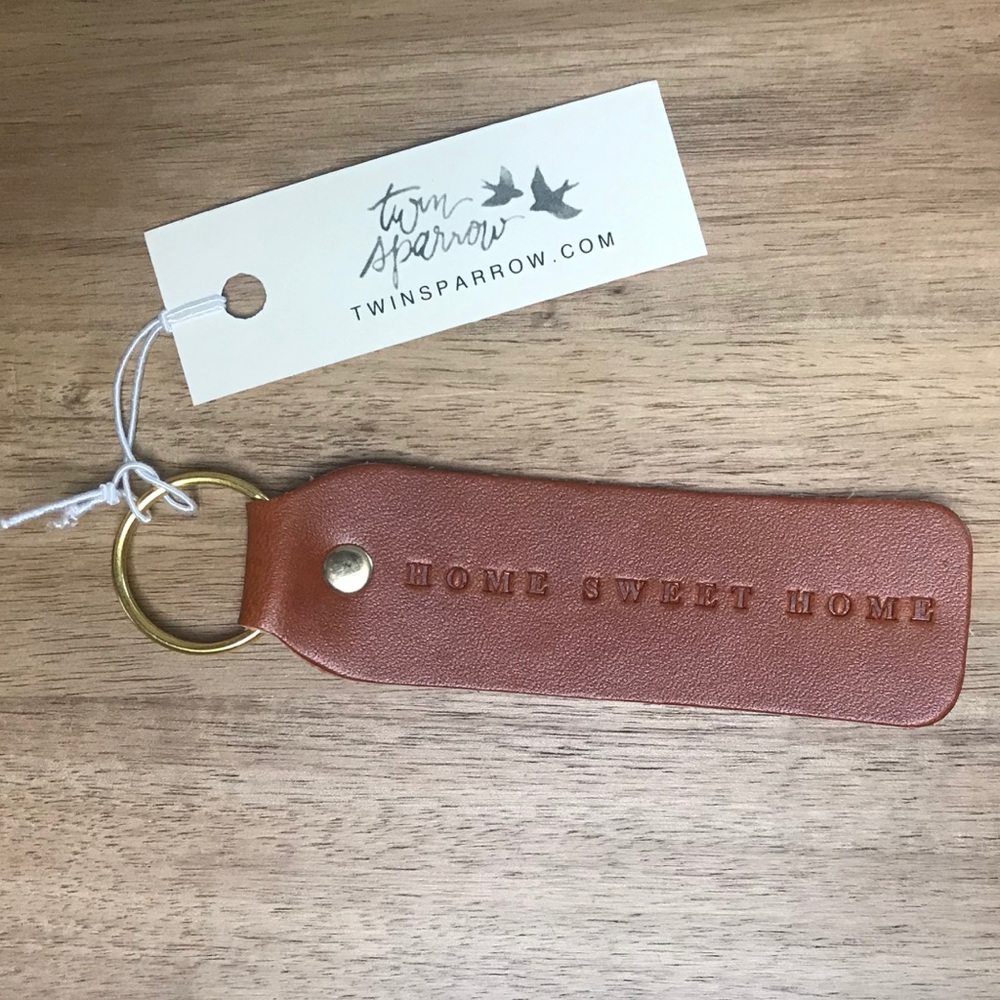 Twin Sparrow Home Sweet Home Leather Keychain
